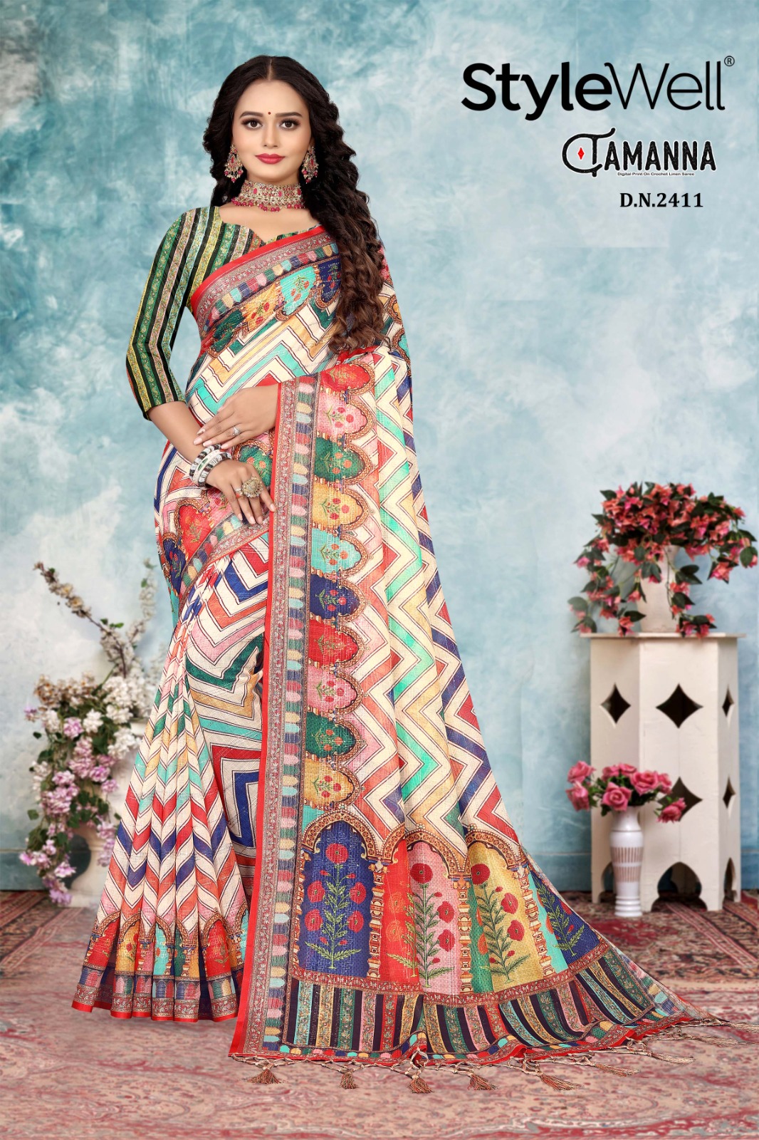 stylewell tamanna vol 3 linen exclusive print saree catalog