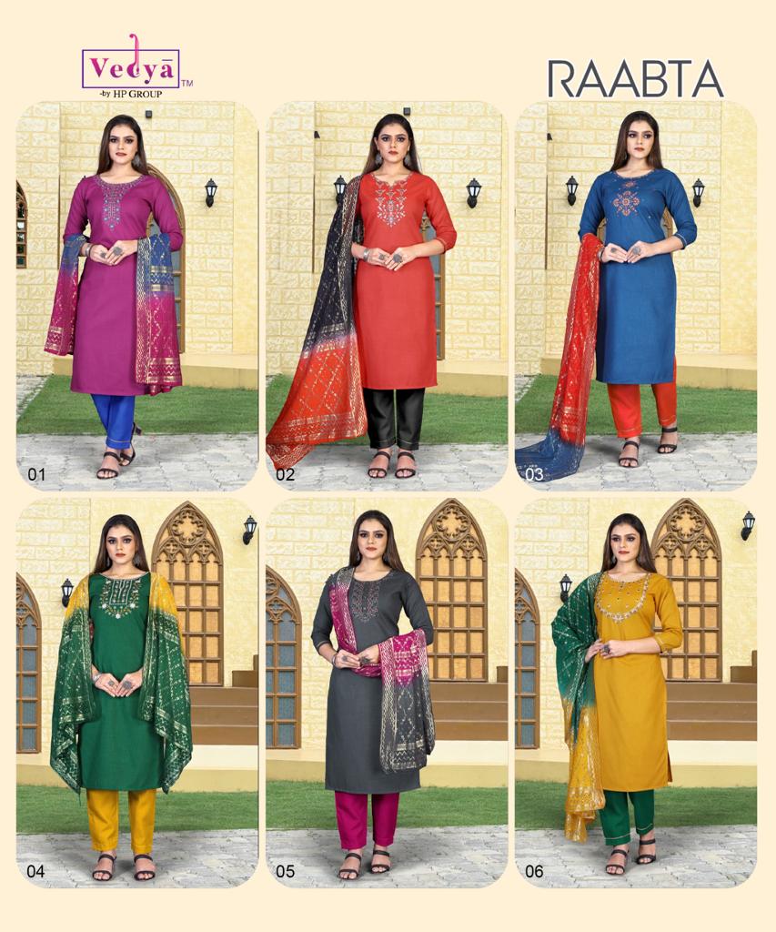 vedya raabta Heavy Slub fabric new and modern style top bottom with dupatta catalog