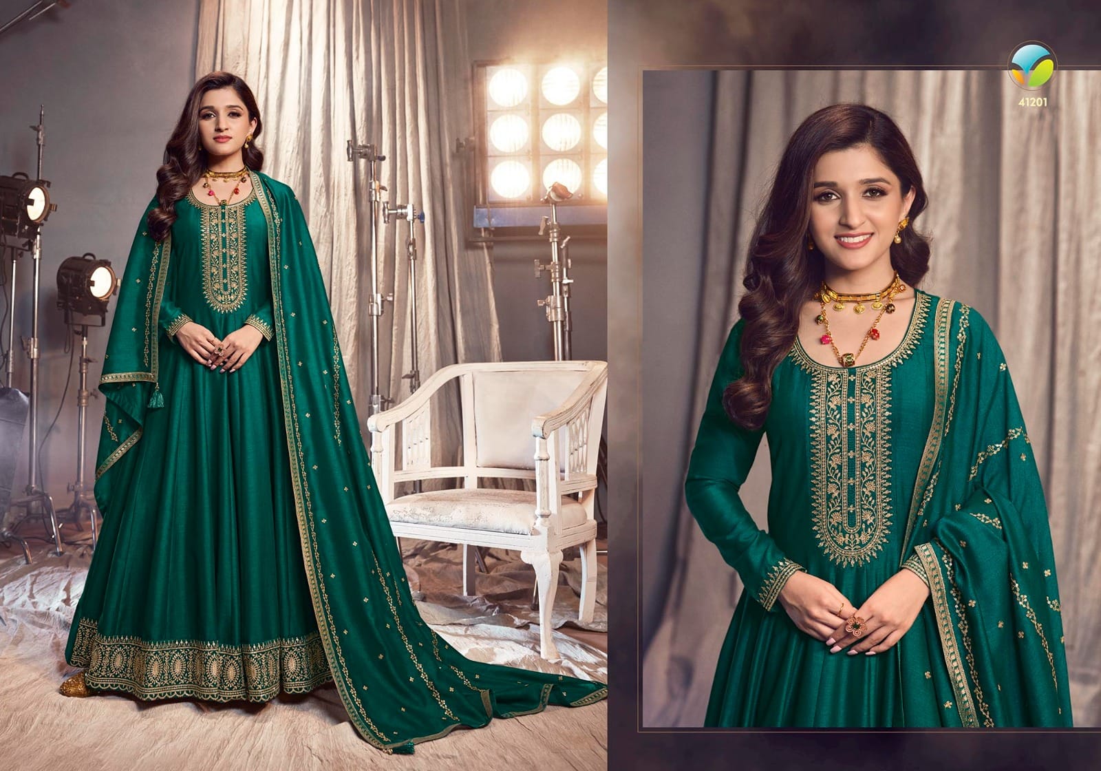 vinay fashion tumbaa apsara silk festive look gown with dupatta catalog