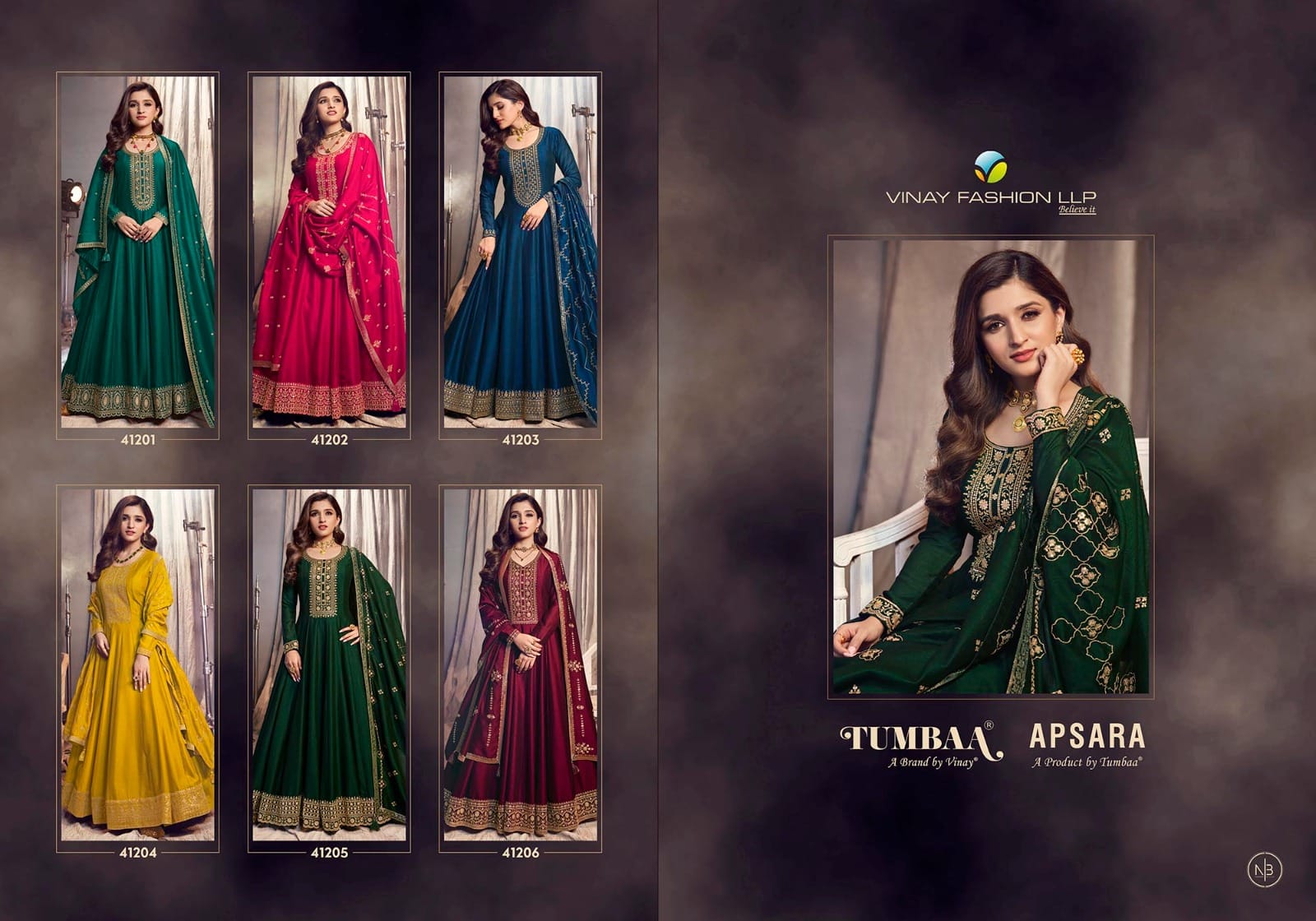 vinay fashion tumbaa apsara silk festive look gown with dupatta catalog