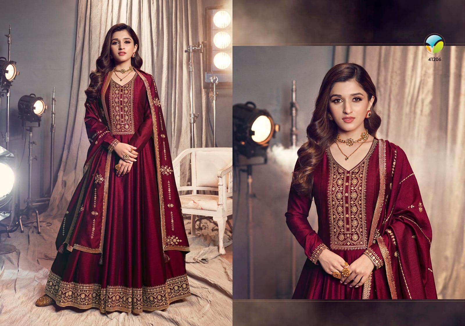 vinay fashion tumbaa apsara silk festive look gown with dupatta catalog