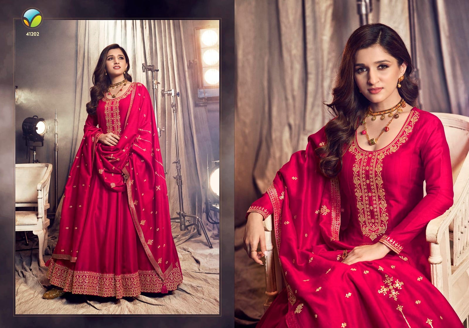 vinay fashion tumbaa apsara silk festive look gown with dupatta catalog