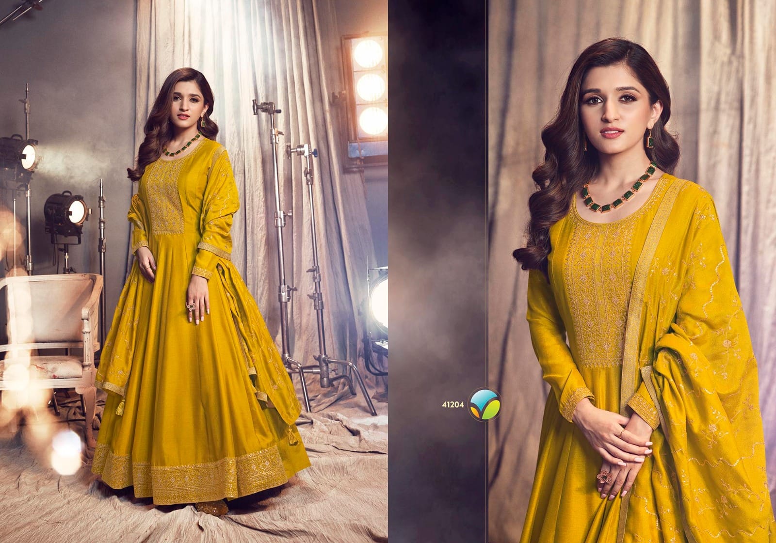 vinay fashion tumbaa apsara silk festive look gown with dupatta catalog