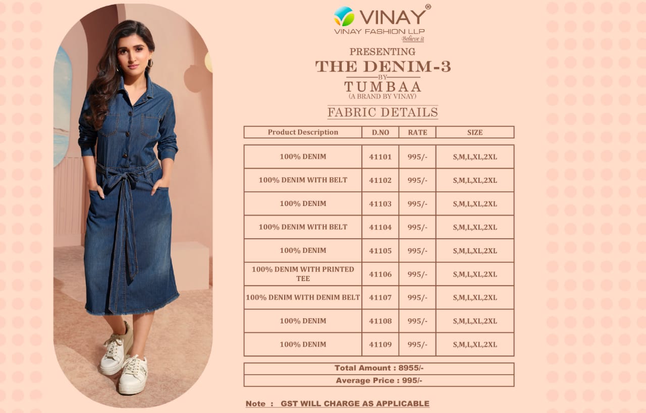 vinay fashion Tumbaa the denim 3 denim innovative look kurti catalog