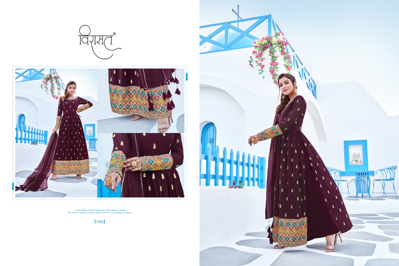 virast resham georgette festive look top sharara with dupatta catalog