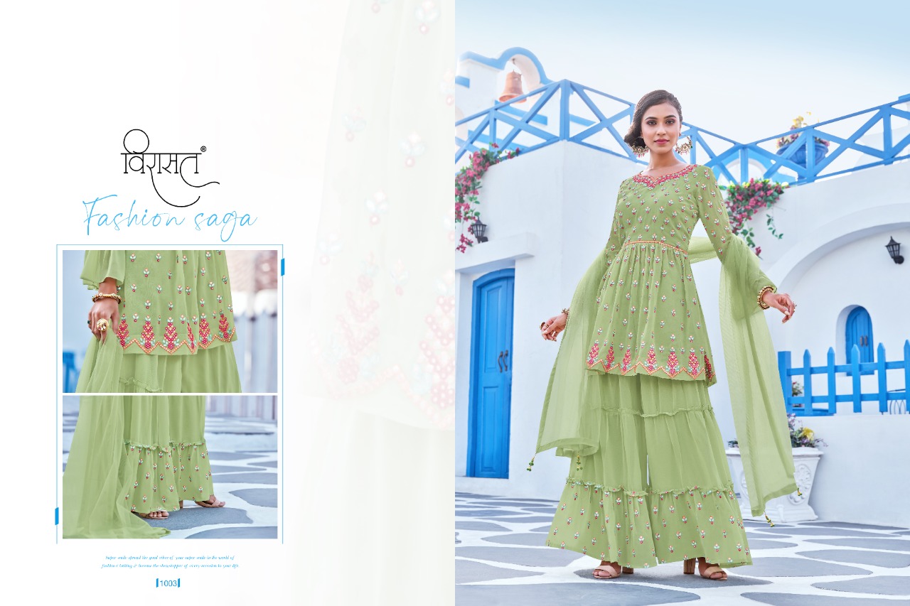 virast resham georgette festive look top sharara with dupatta catalog