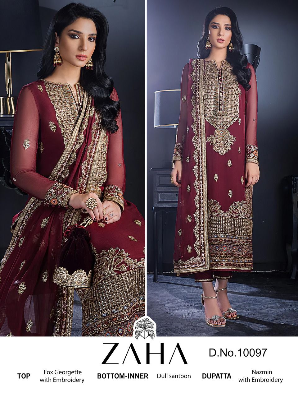 zaha khushbu vol 2 d no 10097 10098 10099 georgette regal look salwar suit catalog