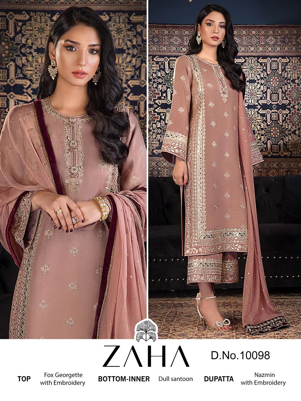 zaha khushbu vol 2 d no 10097 10098 10099 georgette regal look salwar suit catalog