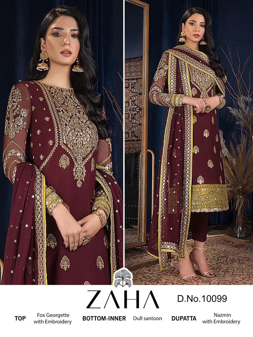 zaha khushbu vol 2 d no 10097 10098 10099 georgette regal look salwar suit catalog