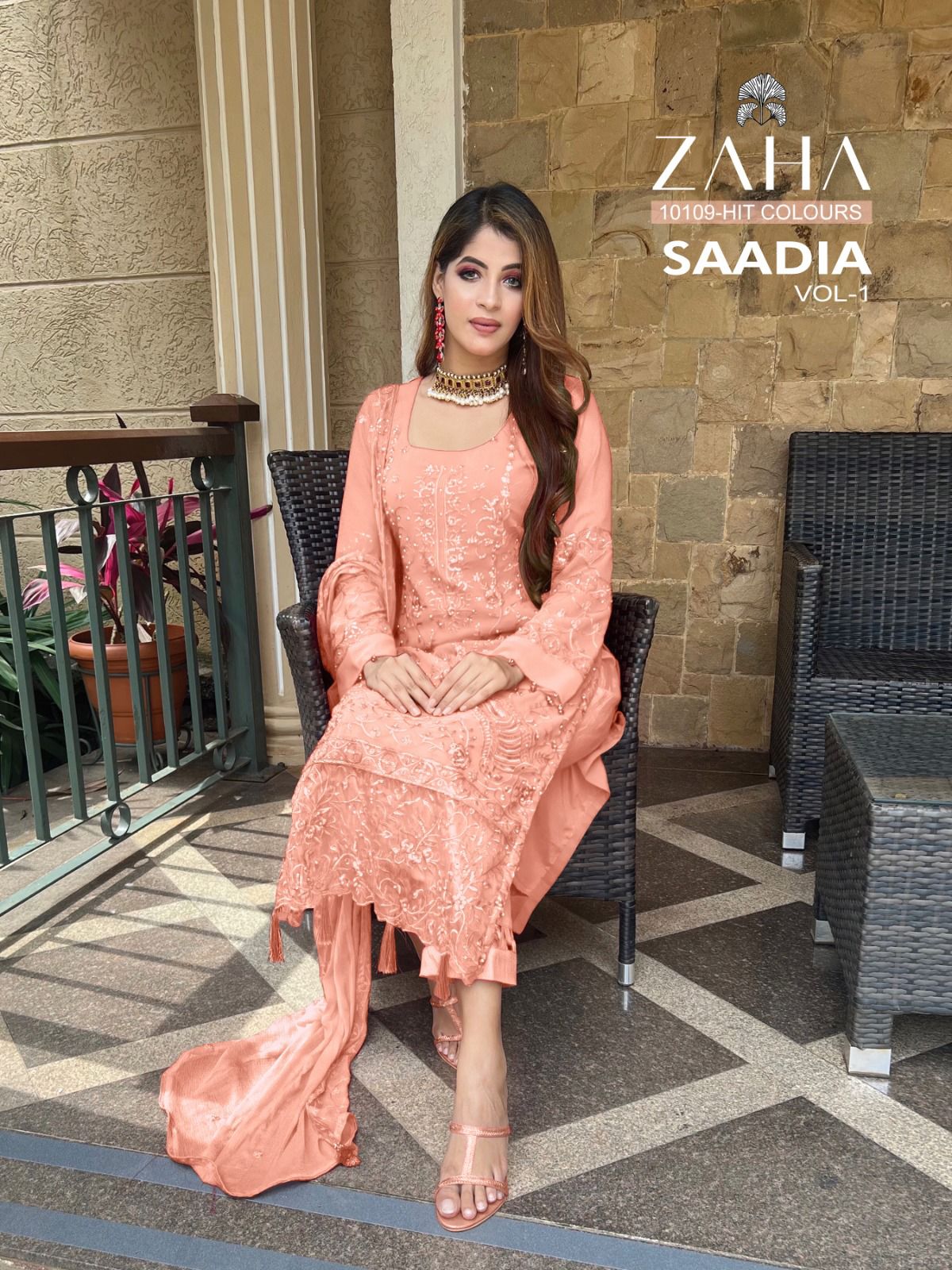 zaha saadia vol 1 d no 10109 a b c d georgtte catchy look salwar suit catalog