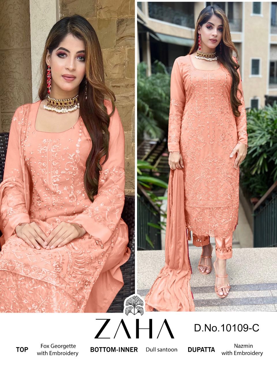 zaha saadia vol 1 d no 10109 a b c d georgtte catchy look salwar suit catalog