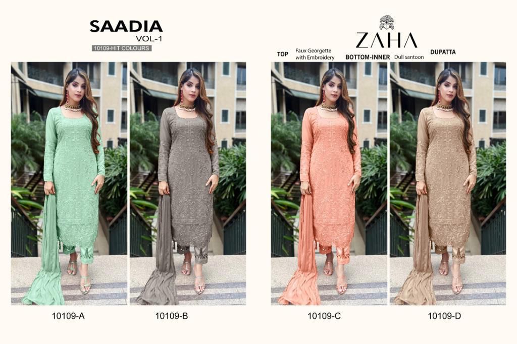 zaha saadia vol 1 d no 10109 a b c d georgtte catchy look salwar suit catalog