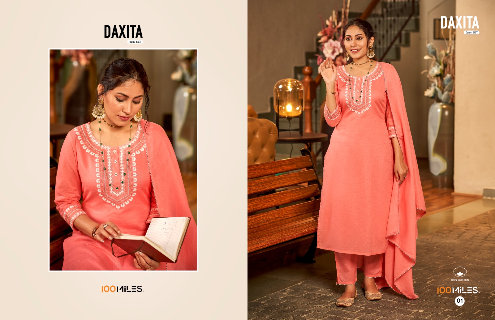 100 miles daxita cotton new and modern look top pant with dupatta catalog