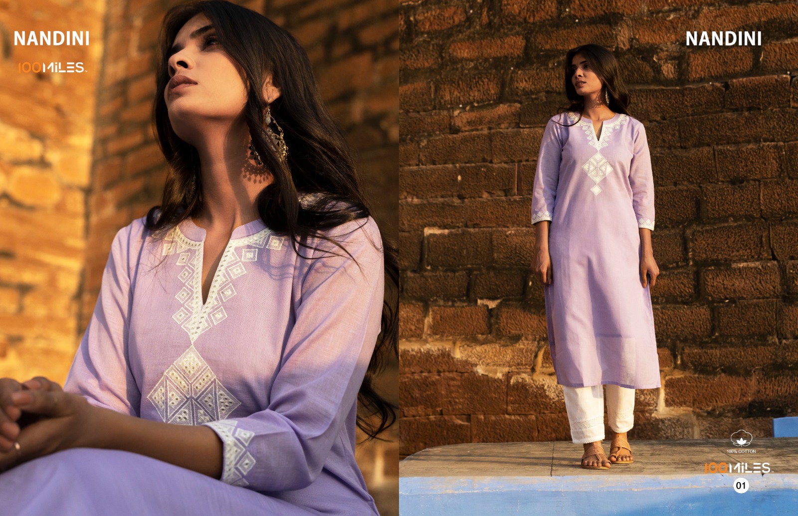 100 Miles nandini cotton regal look kurti catalog