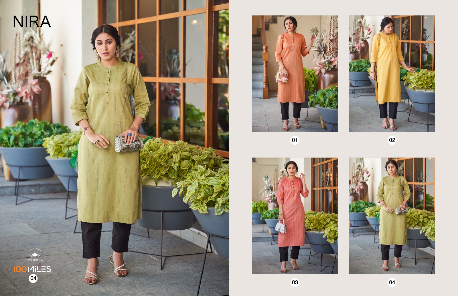 100 miles nira cotton decent look kurti catalog