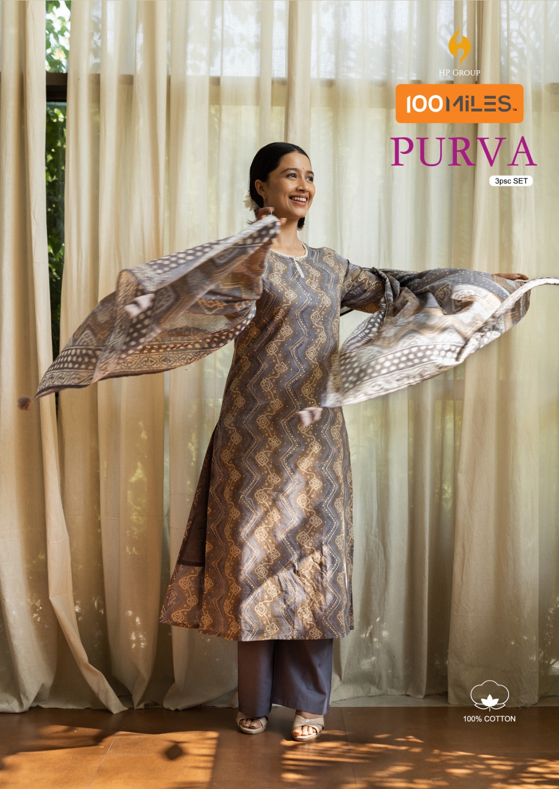 100 miles purva cotton exclusive look top bottom with dupatta catalog