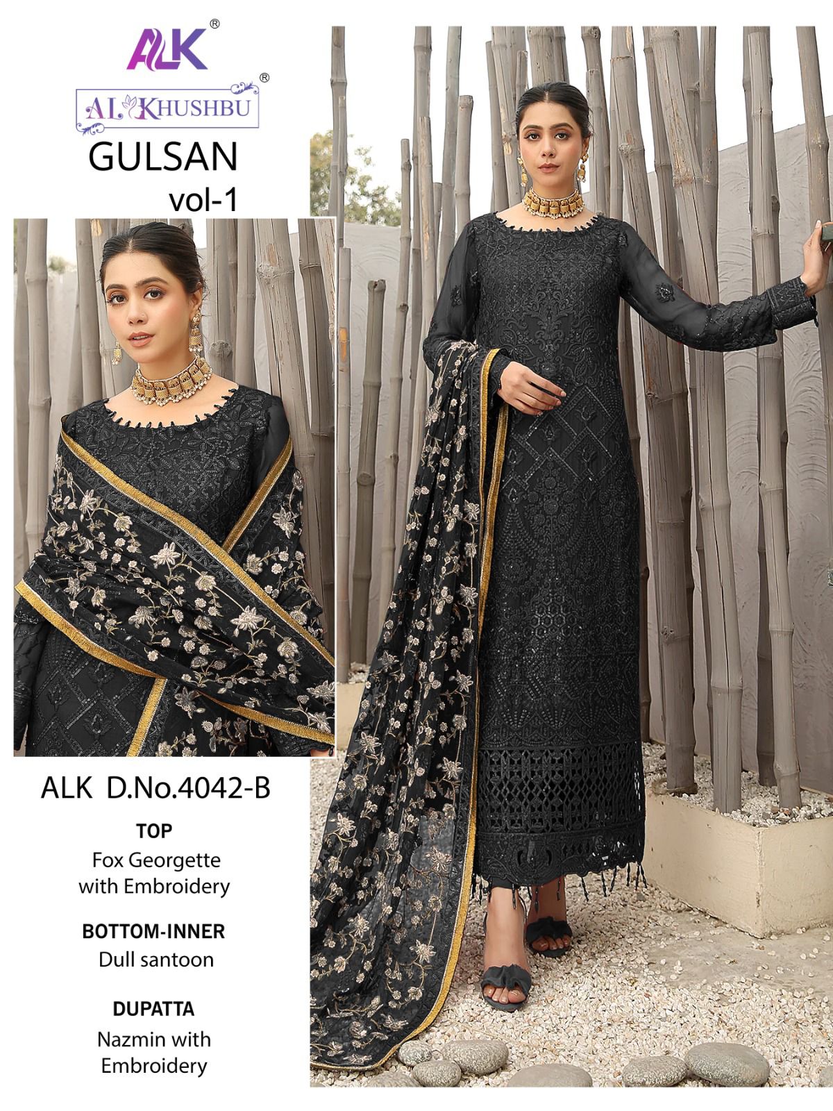 al khushbu gulsan vol 1  d no 4042 a b c d georgette elegant salwar suit catalog