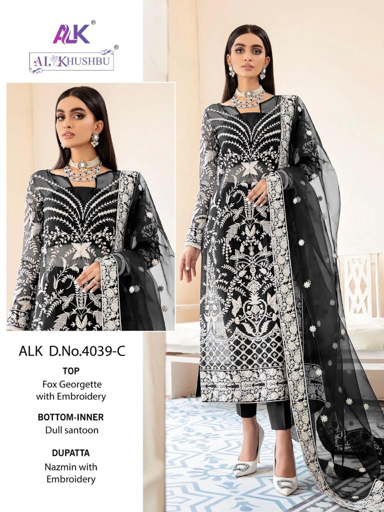 al khushbu suhana vol 1 alk d no 4039 a b c d georgette grace ful look salwar suit catalog