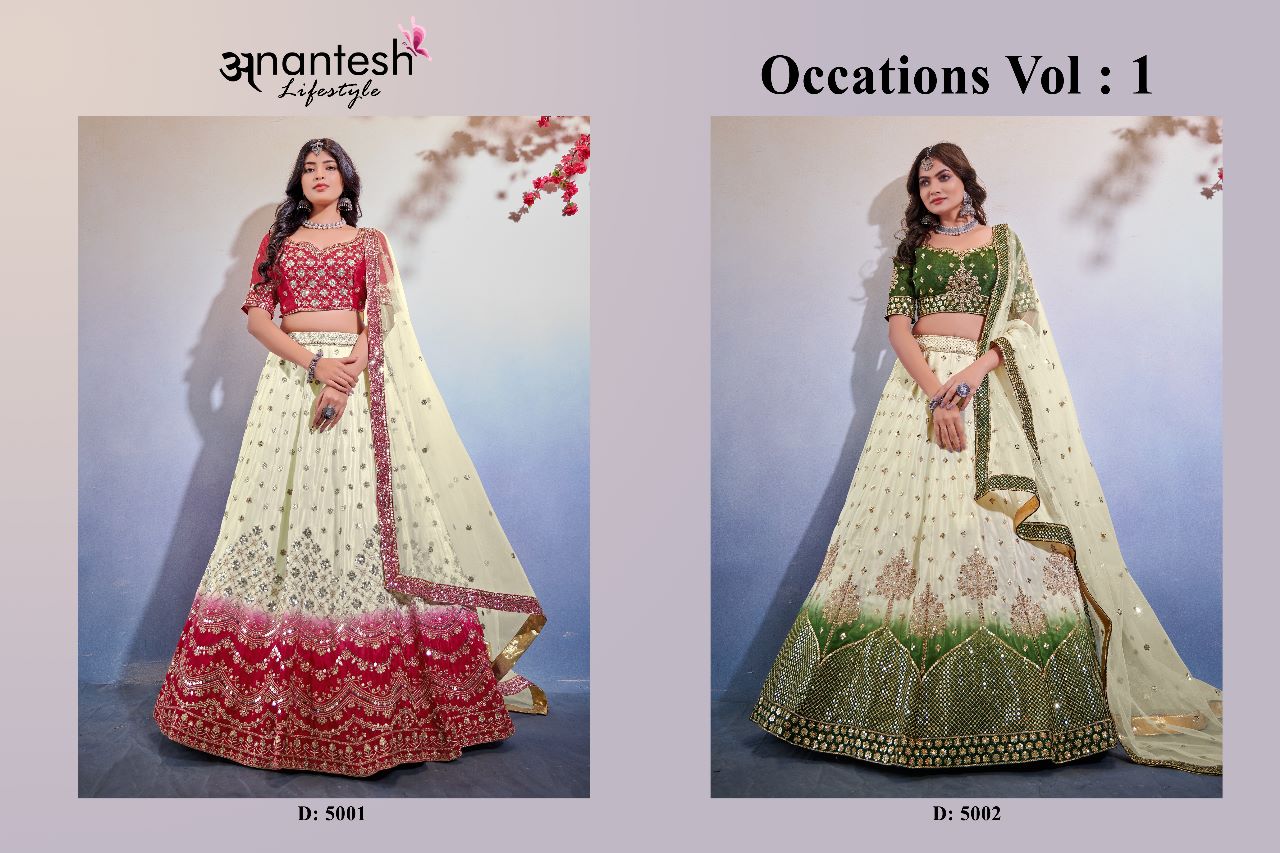 anantesh lifestyle occasions vol 1serices 5001 to 5002 chinnon elegant lehenga calatog