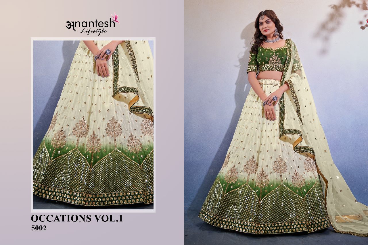 anantesh lifestyle occasions vol 1serices 5001 to 5002 chinnon elegant lehenga calatog