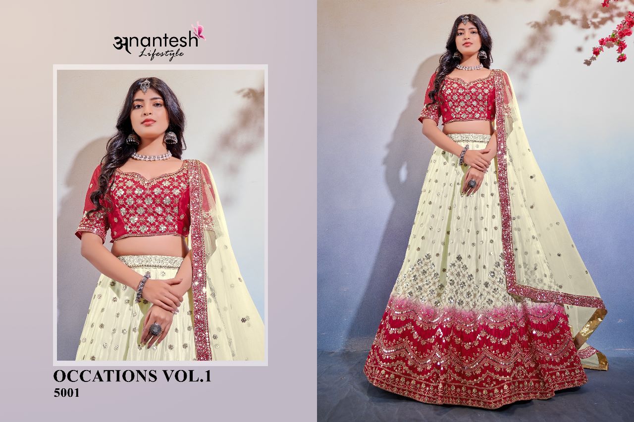 anantesh lifestyle occasions vol 1serices 5001 to 5002 chinnon elegant lehenga calatog