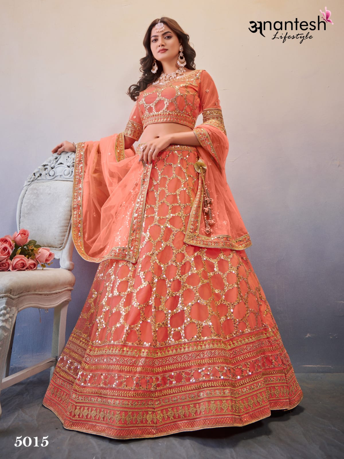 anantesh lifestyle occasions vol 4 serices 5012 to 5016 butterfly net elegant lehenga calatog