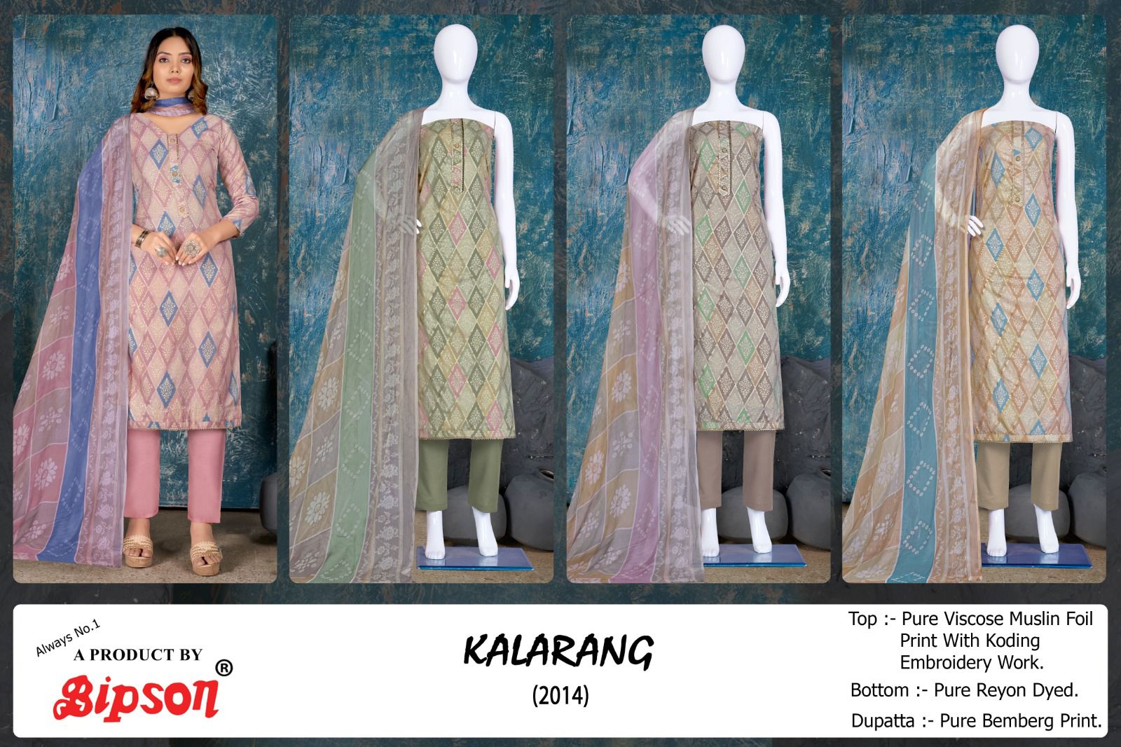 Bipson kalarang 2014 muslin decent look salwar suit catalog