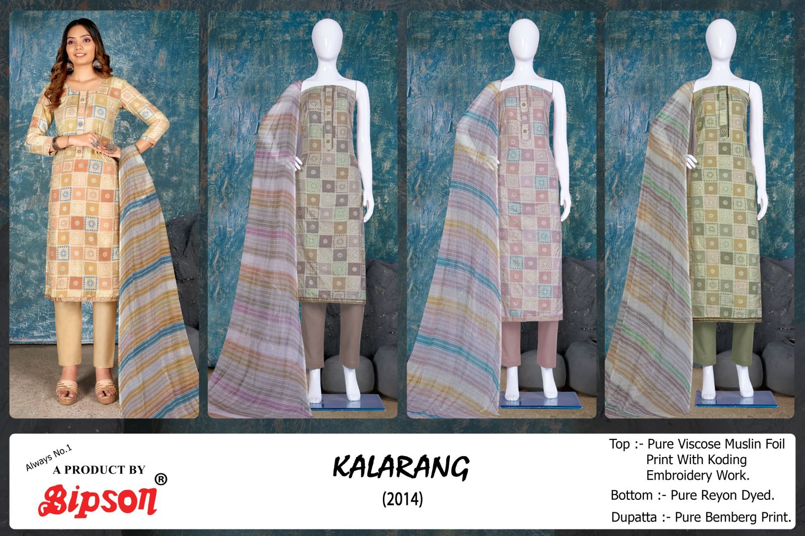 Bipson kalarang 2015 muslin catchy look salwar suit catalog