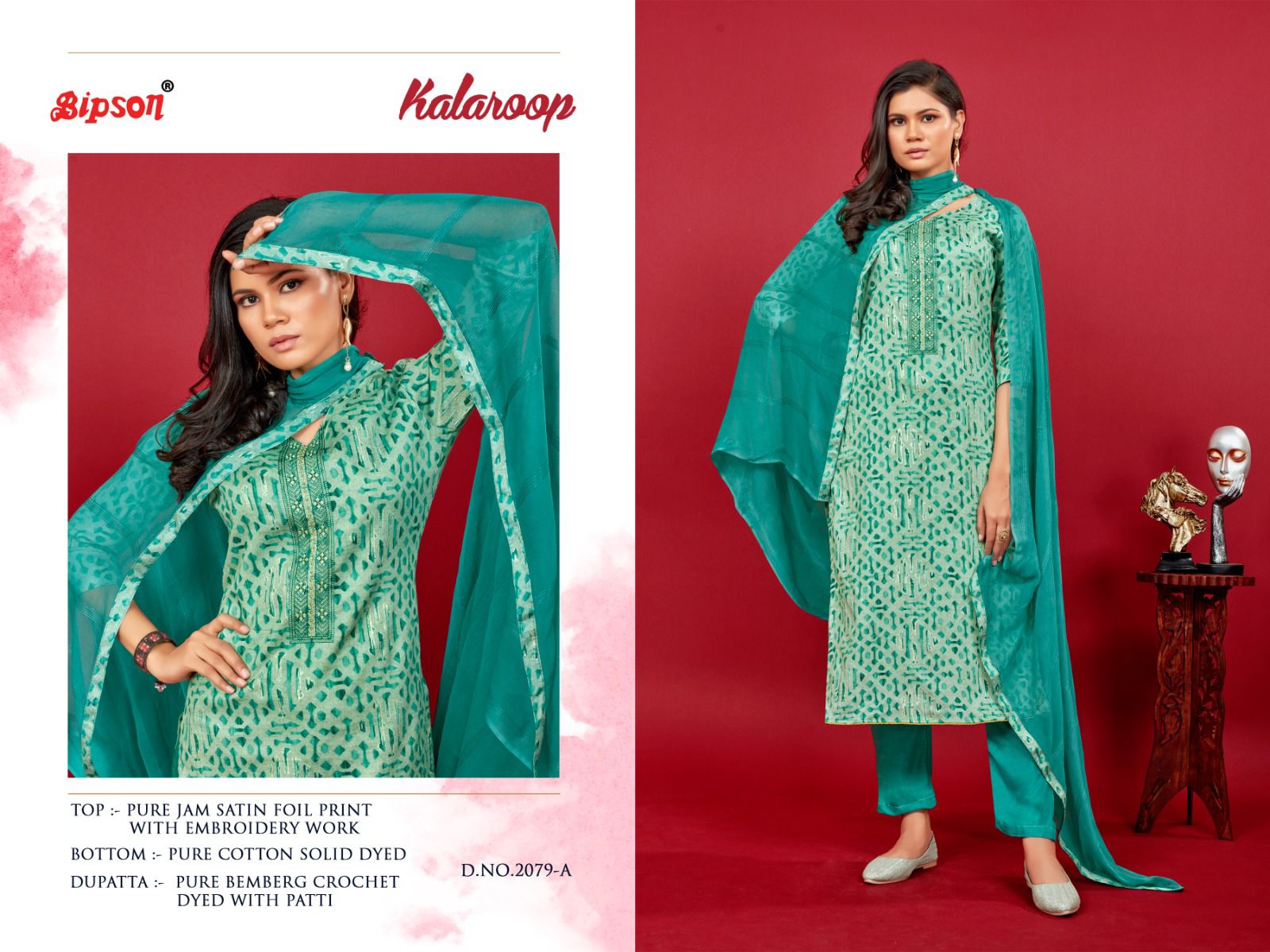 Bipson kalaroop 2079 jam satin catchy look salwar suit catalog