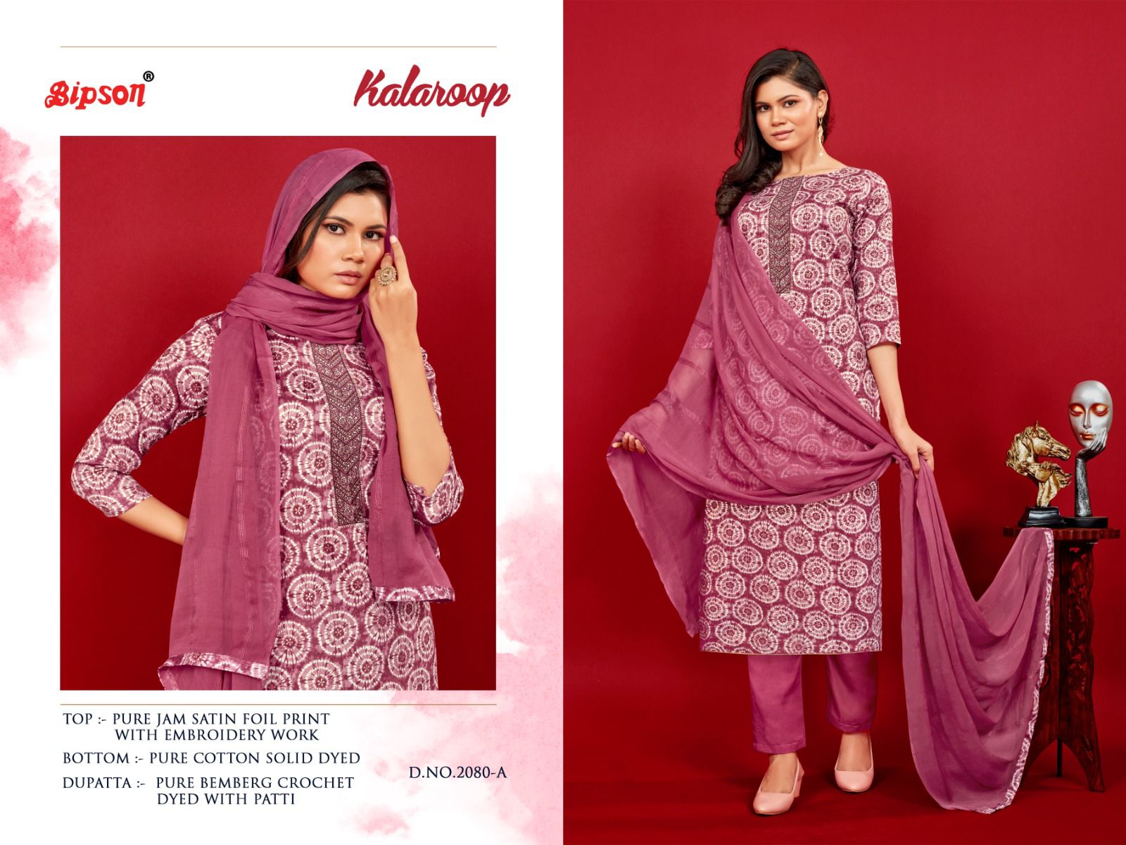 bipson Kalaroop 2080 jam satin exclusive print salwar suit catalog