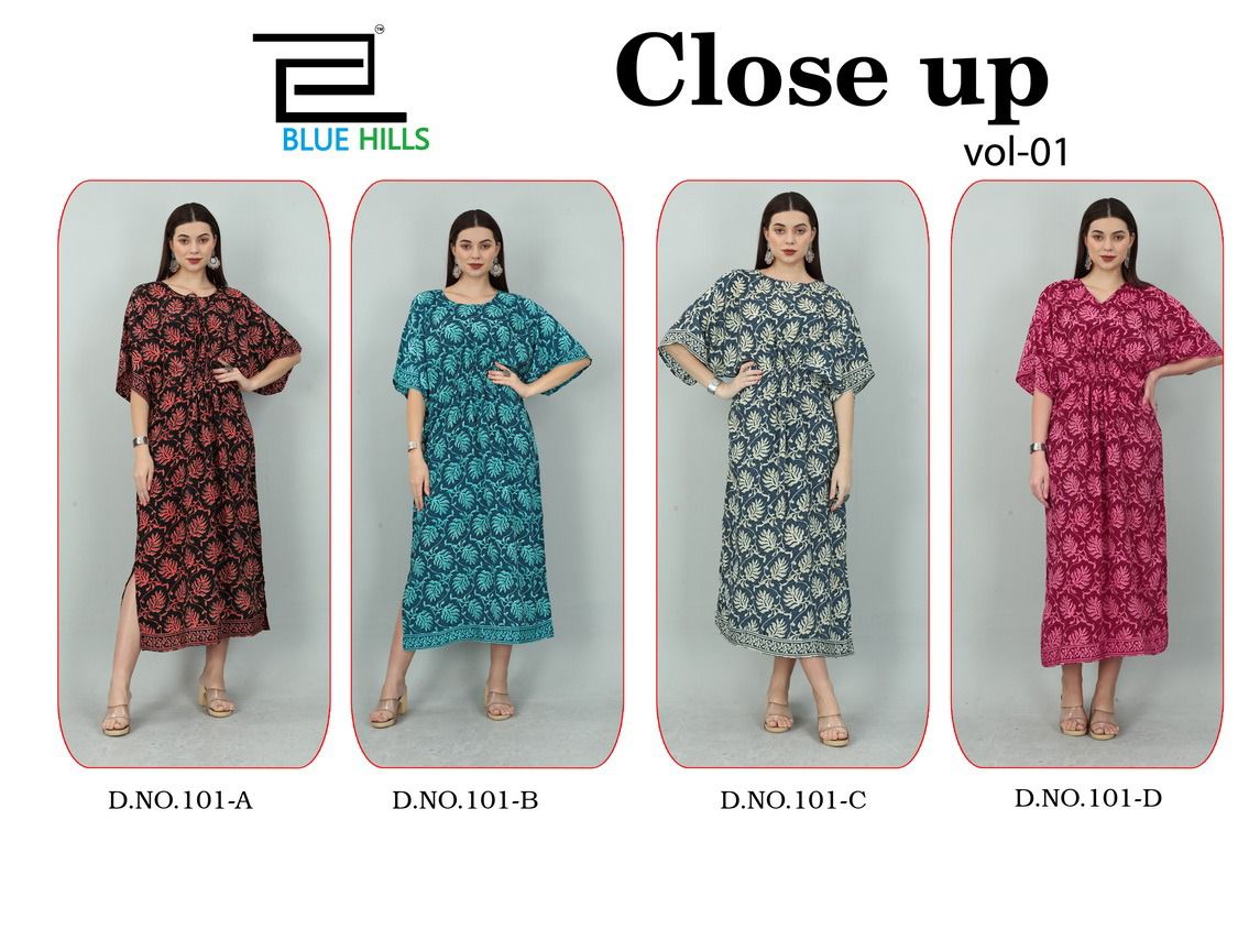 blue hills close up premium french print decent look kurti catalog