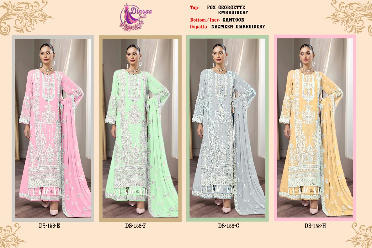 dinsaa suit dinsaa suit d no 158 e  f g h georgette attractiv look salwar suit catalog