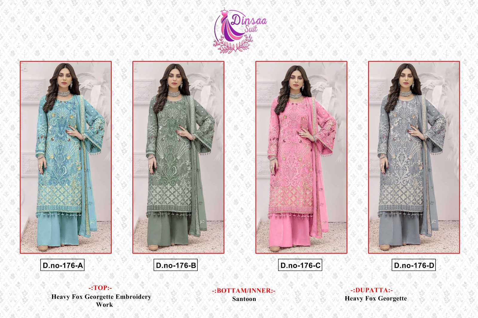 dinsaa suit dinsaa suit d no 176 georgette regal look salwar suit catalog