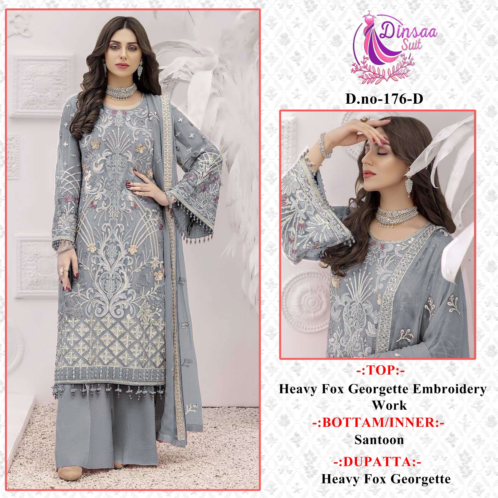 dinsaa suit DINSAA 176 D Salwar Kameez Georgette Singles