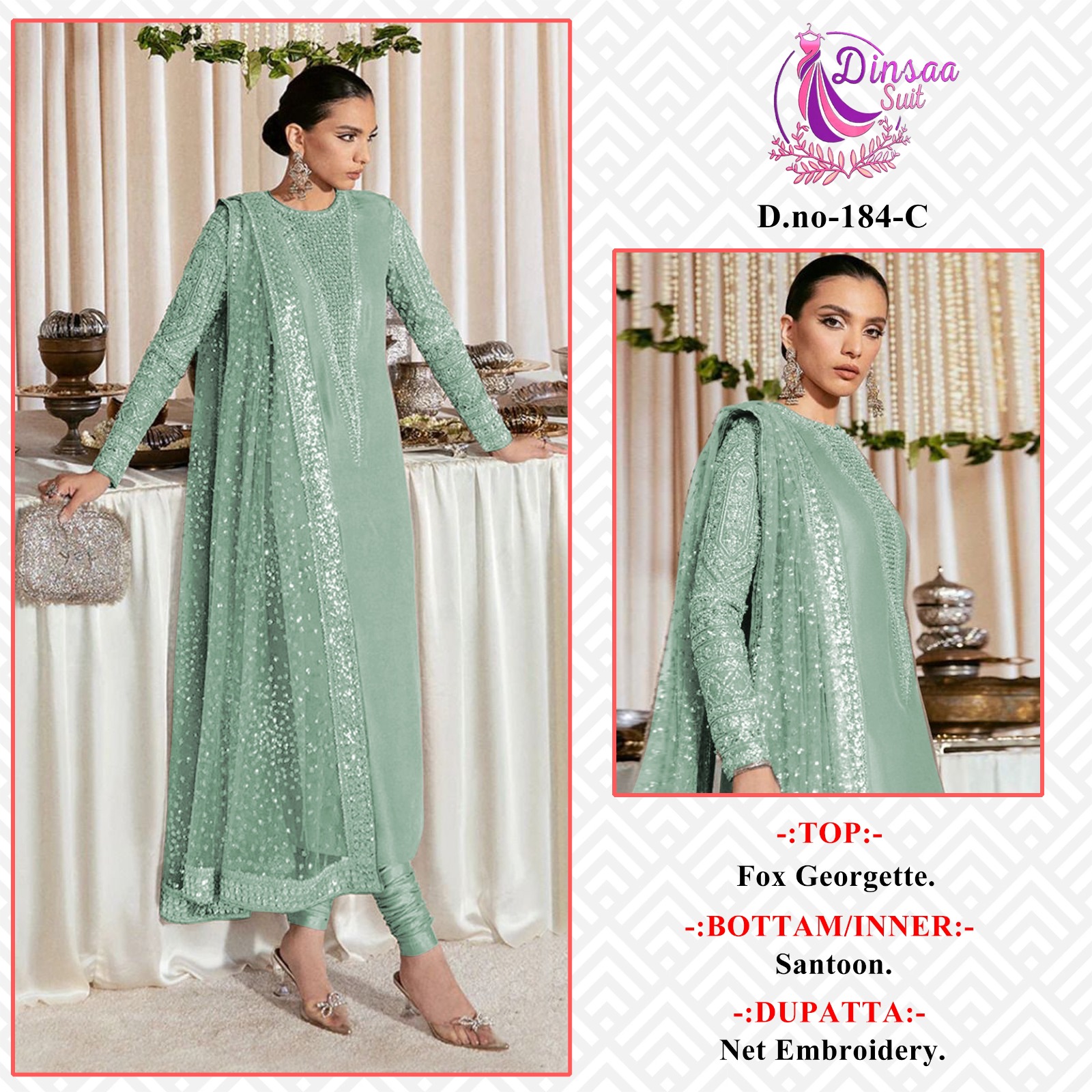 dinsaa suit Dinsaa 184 C Salwar Kameez Georgette Singles