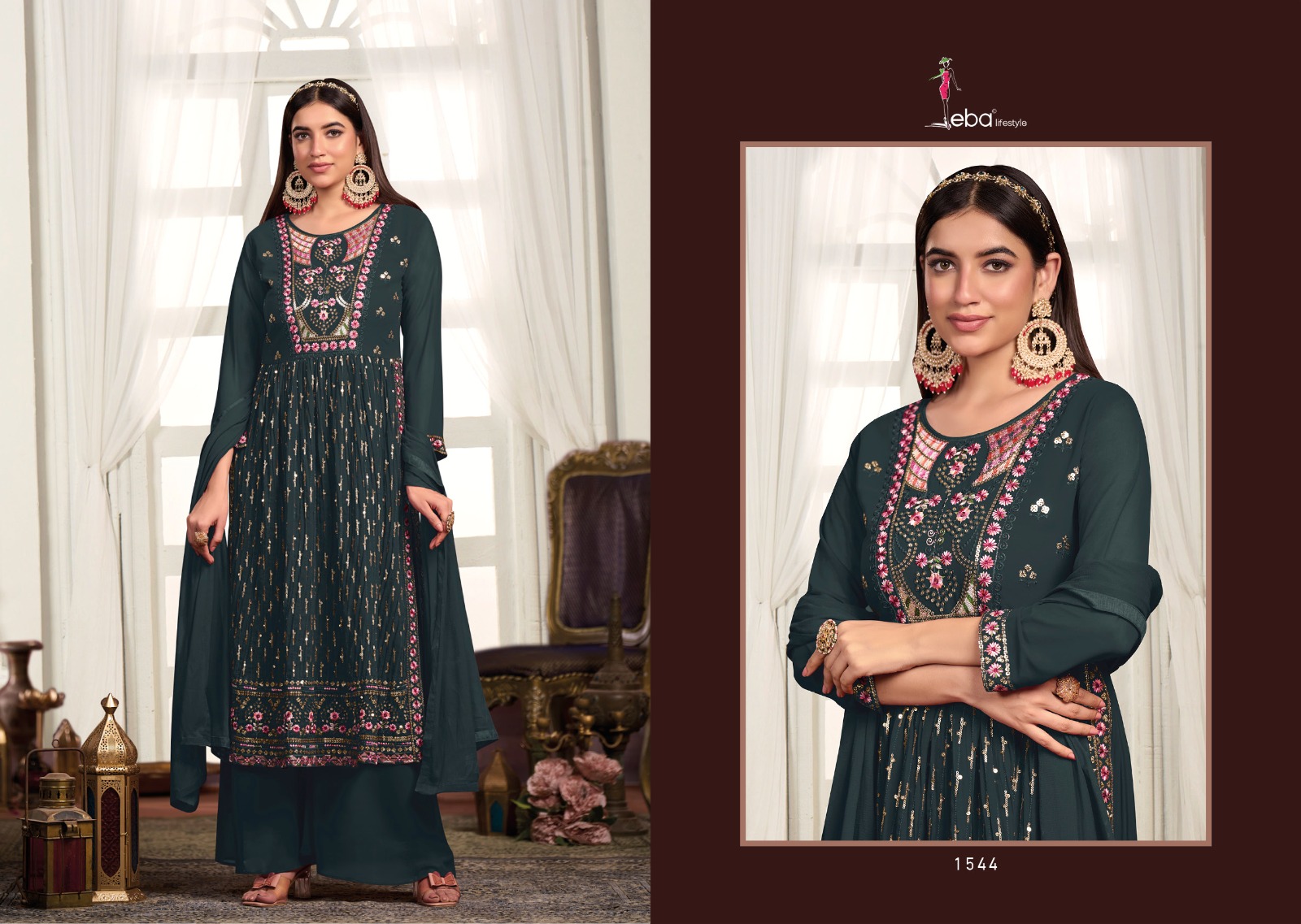 eba lifestyle inayat georgette gorgeous look top plazo with dupatta catalog