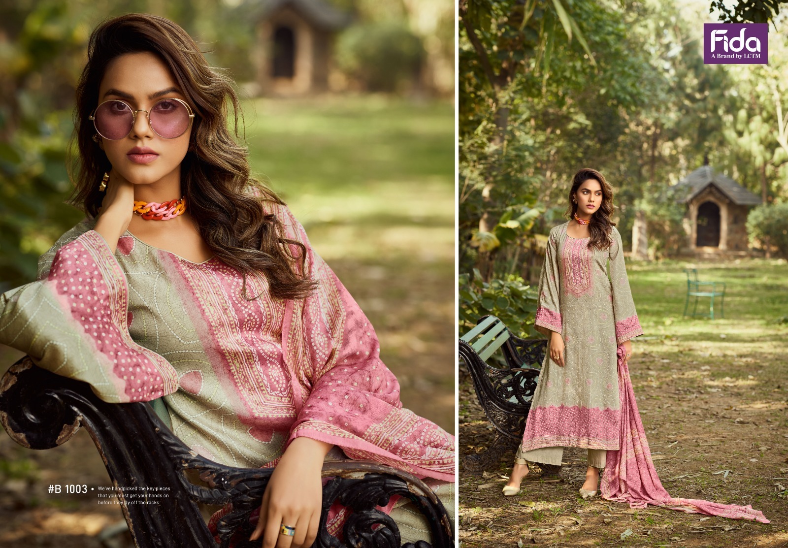 fida bandhani cotton satin regal look salwar suit catalog