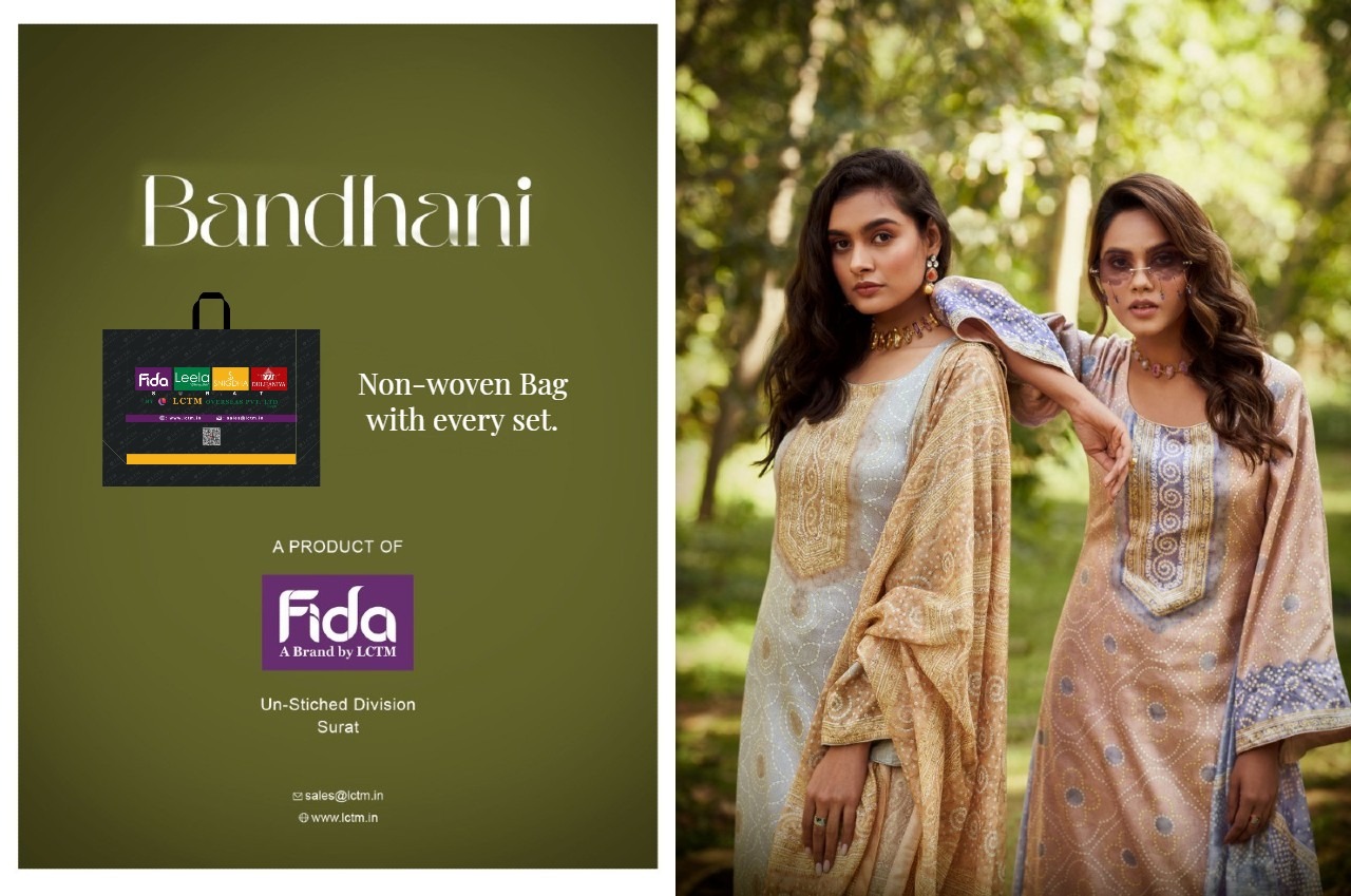 fida bandhani cotton satin regal look salwar suit catalog