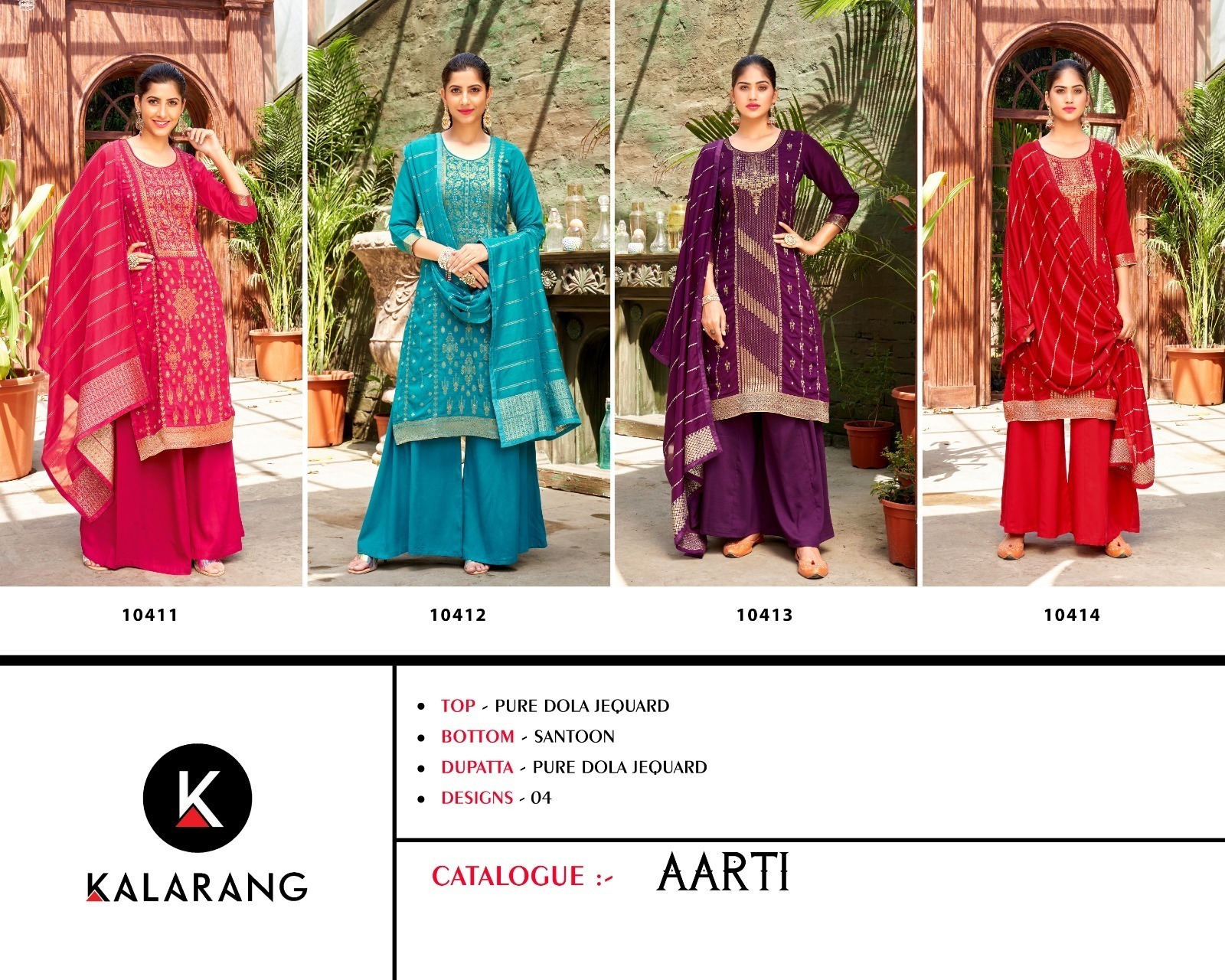 kalarang aarti pure Dola Jacquard gorgeous look salwar suit catalog