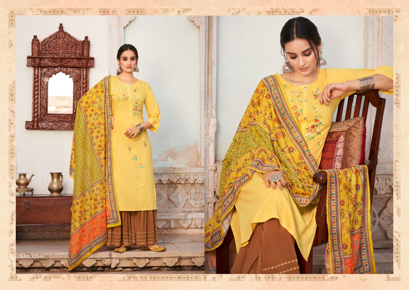 kalaroop by kajree glorious  fancy decent embroidery look  top pant with dupatta catalog