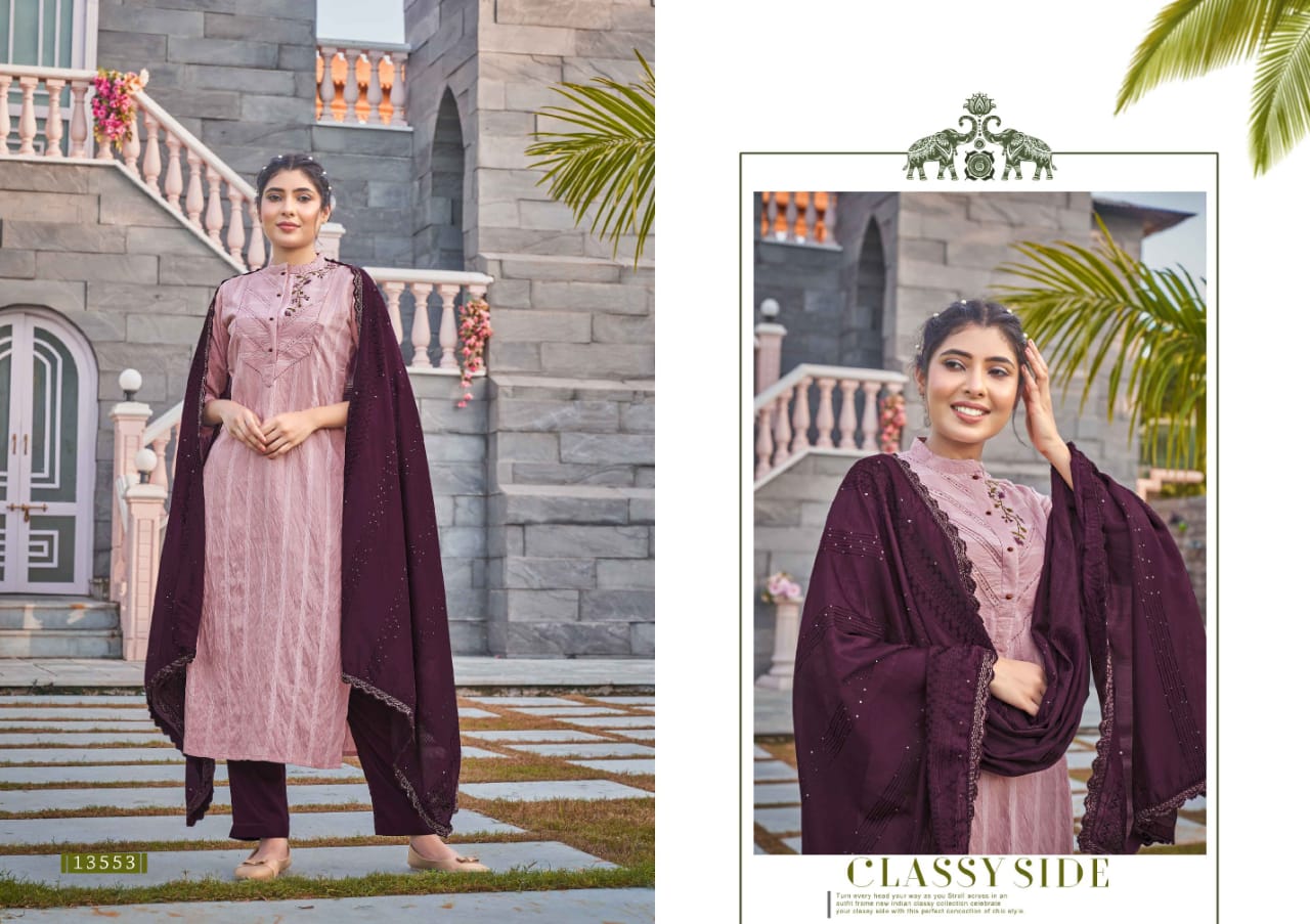 kalaroop by kajree gloster cotton decent look kurti pant with dupatta catalog