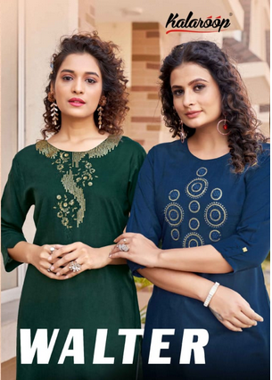 kalaroop by kajree walter rayon decent look kurti catalog