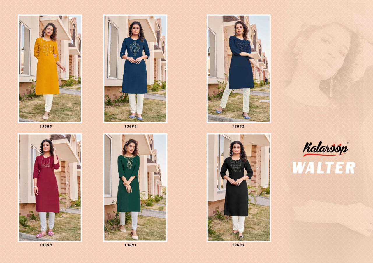 kalaroop by kajree walter rayon decent look kurti catalog