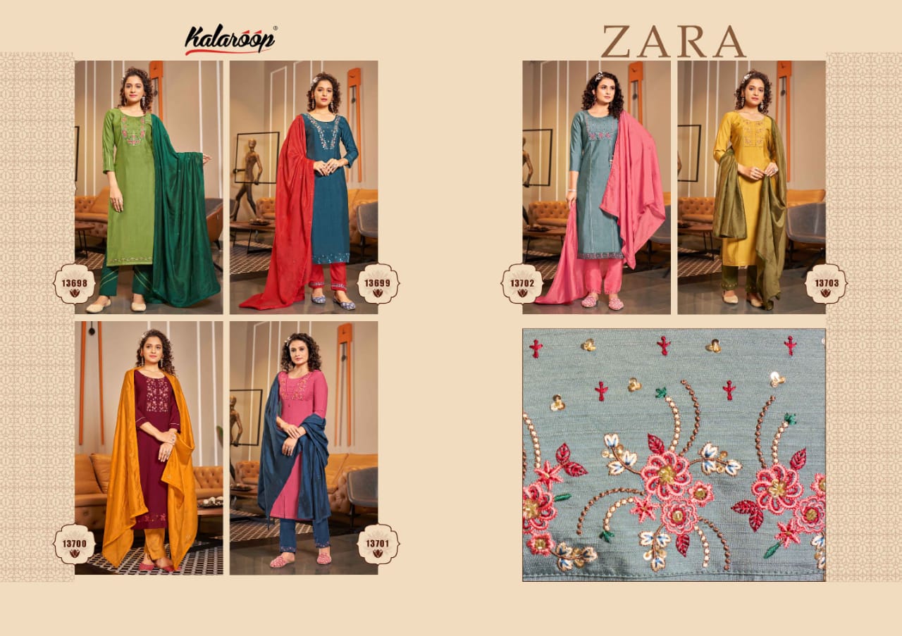 kalaroop by kajree zara rayon new and modern style top bottom with dupatta catalog