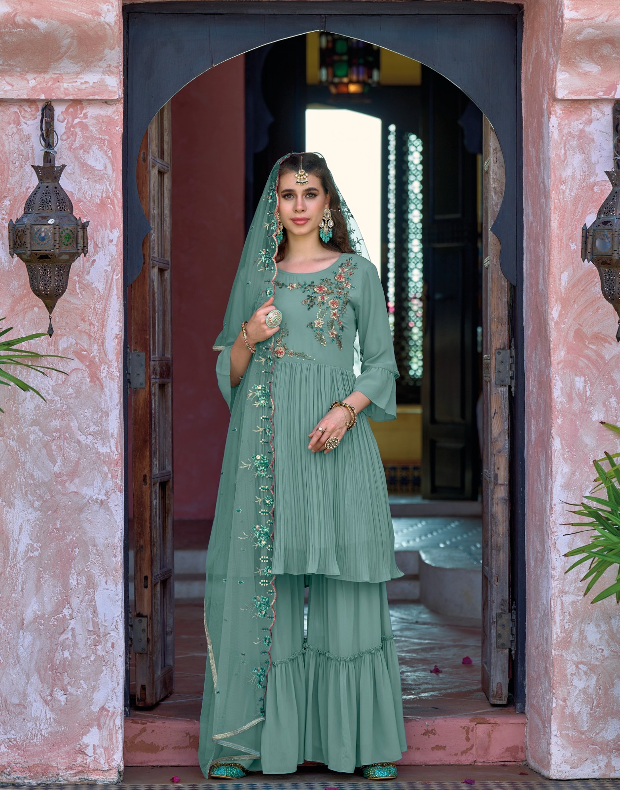 lily and lali mehrama georgette gorgeous look top bottom with dupatta catalog