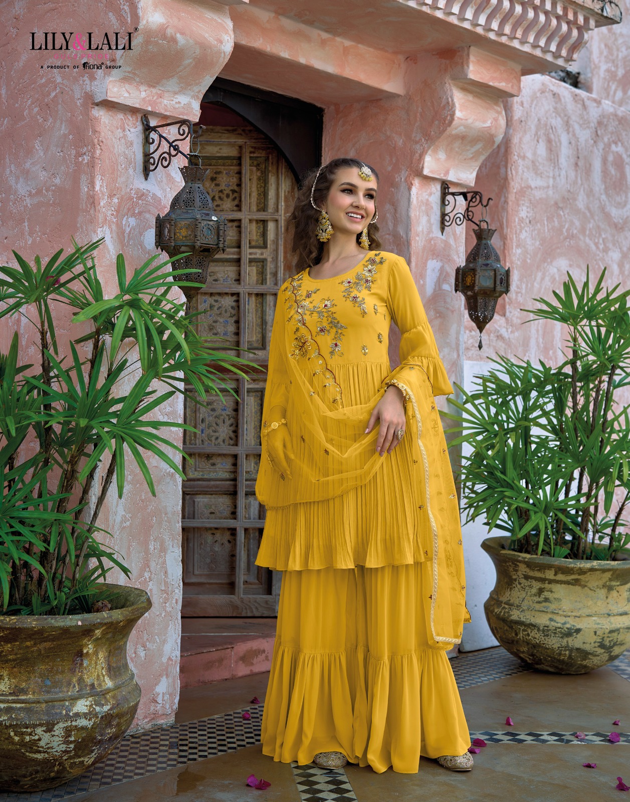 lily and lali mehrama georgette gorgeous look top bottom with dupatta catalog