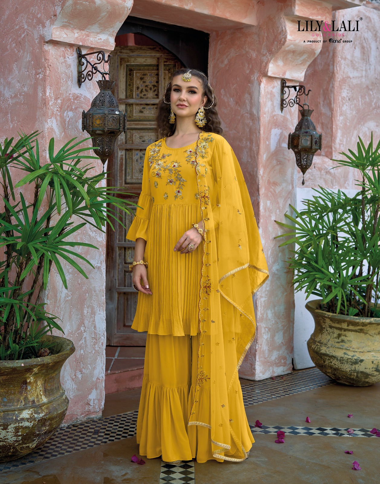 lily and lali mehrama georgette gorgeous look top bottom with dupatta catalog