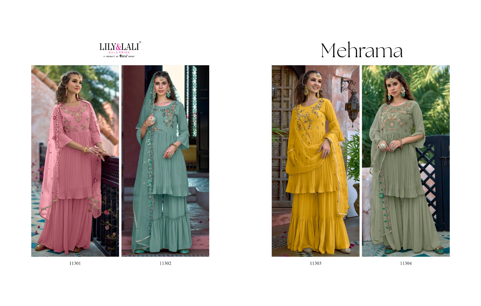 lily and lali mehrama georgette gorgeous look top bottom with dupatta catalog