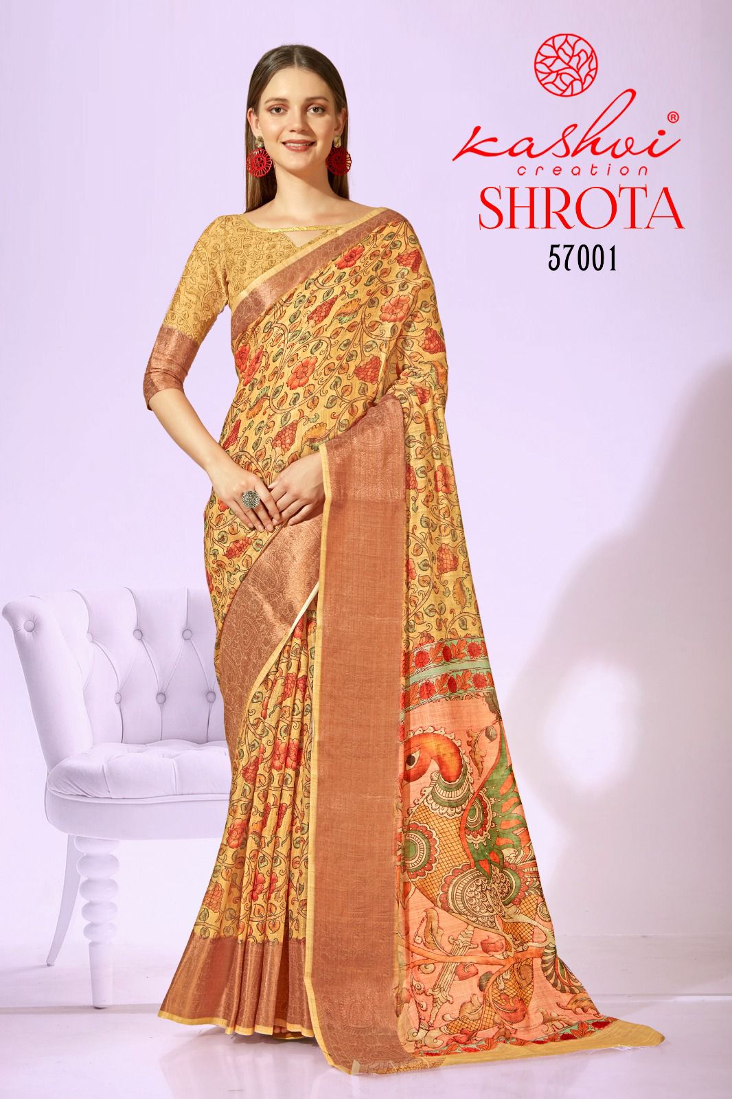 lt kashvi creation shrota linen silk exclusives print saree catalog