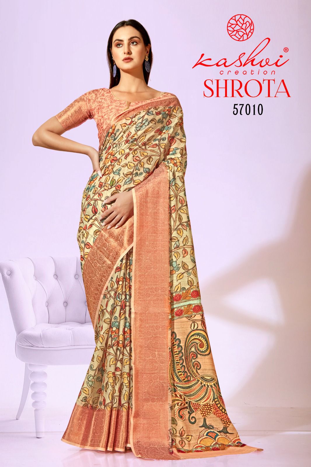 lt kashvi creation shrota linen silk exclusives print saree catalog